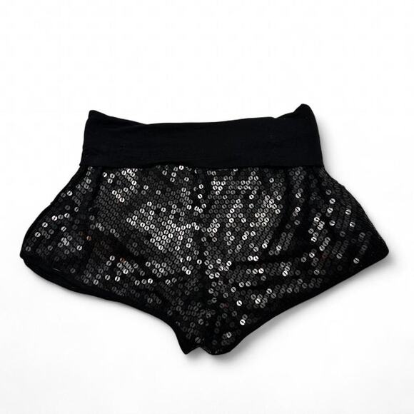 BCBG Maxazria Vintage 2000s Fold Over Low Rise Black Micro Sequin Shorts Size XS - Picture 2 of 4